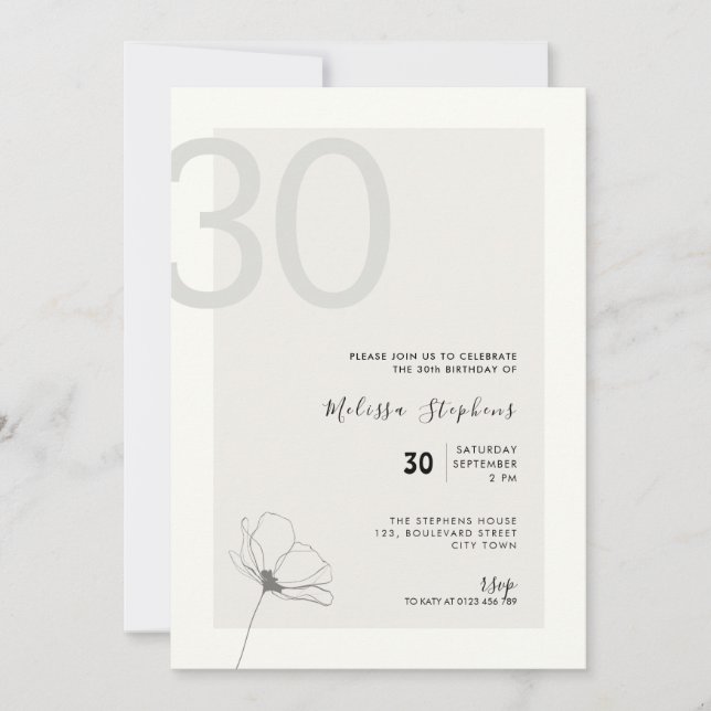 Modern 30th Birthday Invitation - Minimal Style (Front)
