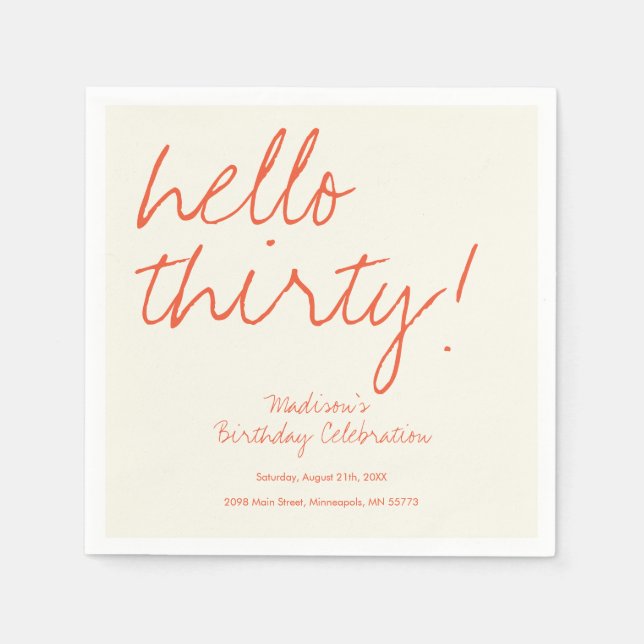 Modern 30th Birthday  Napkin (Front)