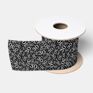 Modern 30th Birthday Number Pattern Green/White Satin Ribbon