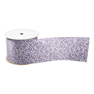 Modern 30th Birthday Number Pattern Purple/White Satin Ribbon