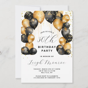 Modern 30th Birthday Party Black Gold  Invitation