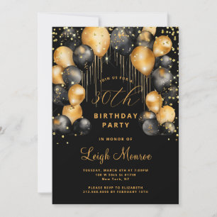 Modern 30th Birthday Party Black Gold  Invitation