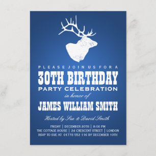 Modern 30th Birthday Party Deer Blue Invitation