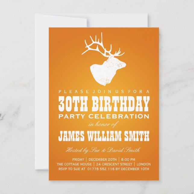 Modern 30th Birthday Party Deer Orange Invitation (Front)