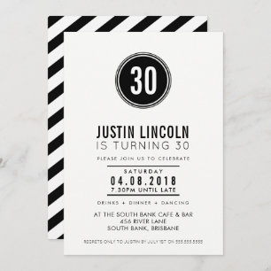 MODERN 30TH birthday party INVITE plain spot black