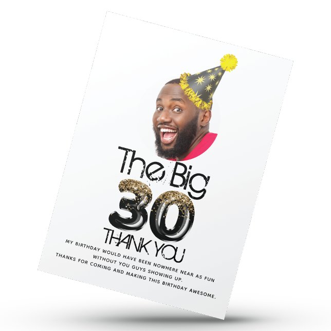 Modern 30th Birthday Photo Black Gold Personalised Postcard (Creator Uploaded)