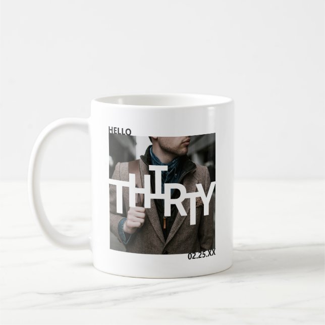 Modern 30th Birthday Photo Coffee Mug (Left)
