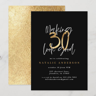 Modern 30th birthday typography black and gold