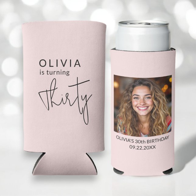 Modern 30th Thirty Photo Birthday Party Can Cooler (Creator Uploaded)