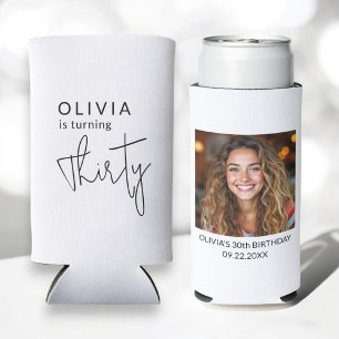 Modern 30th Thirty Photo Birthday Party Can Cooler