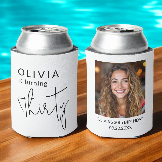 Modern 30th Thirty Photo Birthday Party Can Cooler (Creator Uploaded)
