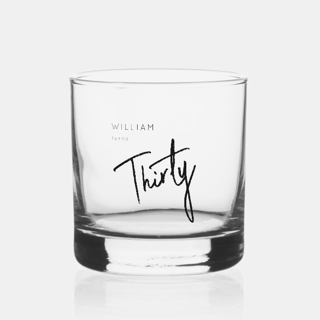 Modern 30th Thirty Thirtieth birthday party Whiskey Glass (Front)