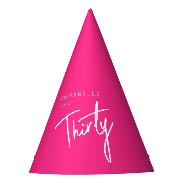 Modern 30th Thirty Thirtieth birthday pink Party Hat (Front)