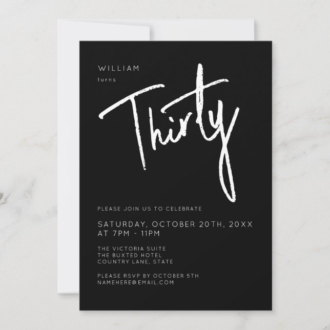 Modern 30th Thirty Thirtieth Black birthday party Invitation (Front)