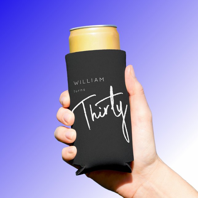 Modern 30th Thirty Thirtieth men's birthday black Seltzer Can Cooler (Creator Uploaded)