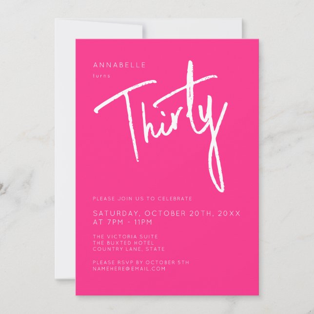 Modern 30th Thirty Thirtieth Pink birthday party Invitation (Front)