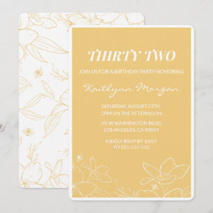 Modern 32nd birthday invitations Floral Yellow