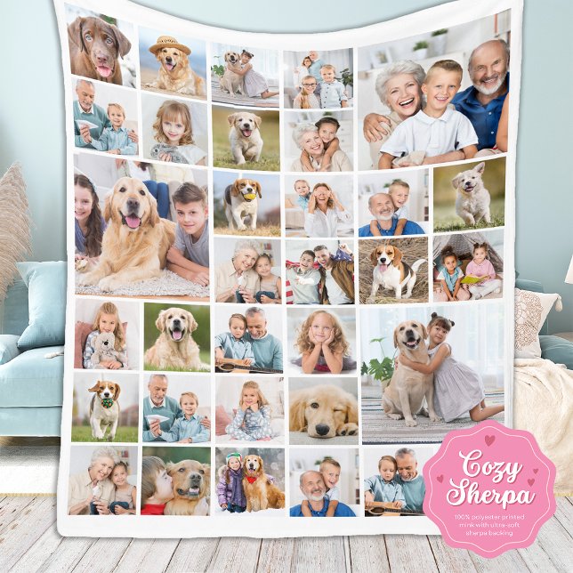 Modern 33 Photo Collage Family Pets Dog Pictures Sherpa Blanket (Creator Uploaded)
