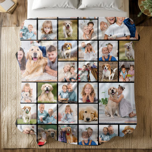 Modern 33 Photo Collage Personalised Family Fleece Blanket