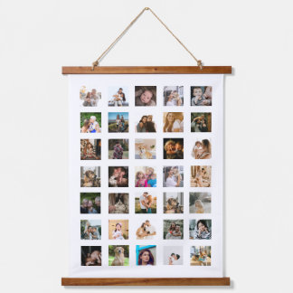 Modern 35 Photo Collage Wood Topped Wall Tapestry