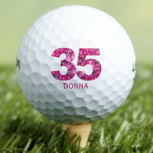 Modern 35th birthday golf balls 35 pink initials
