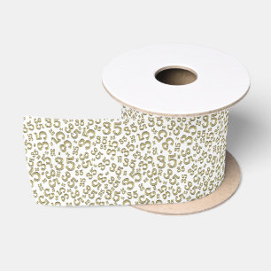 Modern 35th Birthday Number Pattern Gold/White Satin Ribbon