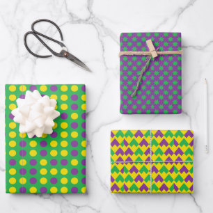 Modern 3-Colour Mardi Gras Pattern Wrapping Paper Sheet
