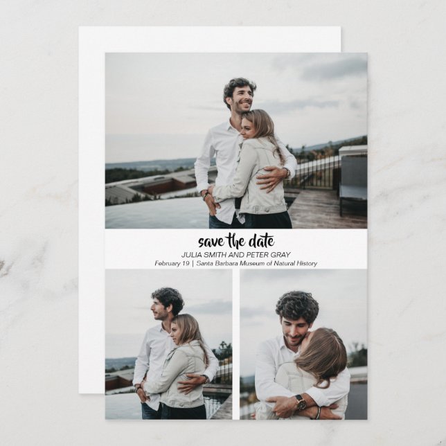 Modern 3 Custom Photos Save The Date Invitation (Front/Back)