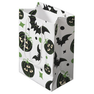 Modern 3 Eyed Pumpkin And Bats Halloween Medium Gift Bag