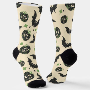 Modern 3 Eyed Pumpkin And Bats Pattern Halloween  Socks