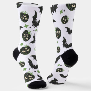 Modern 3 Eyed Pumpkin And Bats Pattern Halloween  Socks