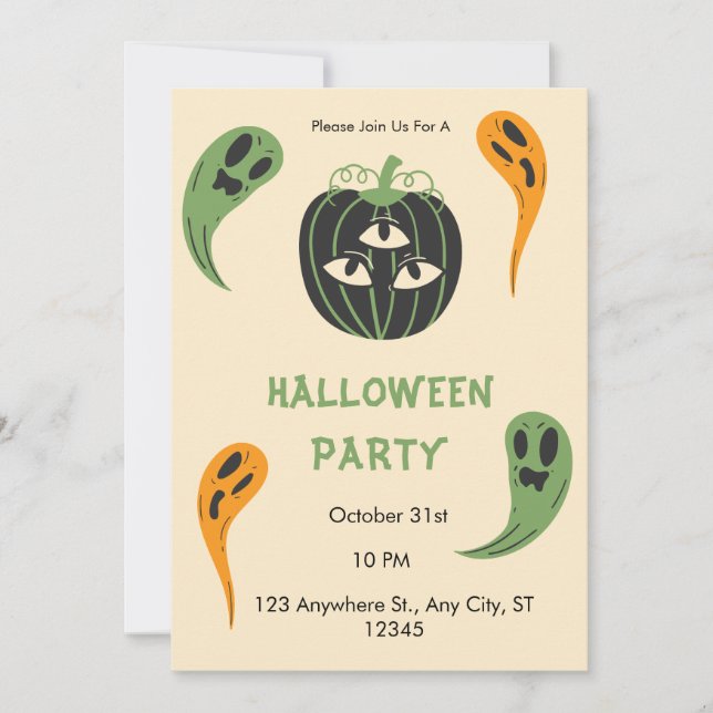 Modern 3-Eyed Pumpkin Halloween Party Invitation (Front)