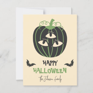 Modern 3-Eyed Pumpkin Happy Halloween Family Name  Postcard