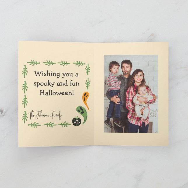 Modern 3-Eyed Pumpkin Happy Halloween Photo Card (Inside)