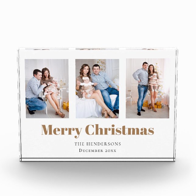 Modern 3 Family Photo Collage Merry Christmas Block (Front)