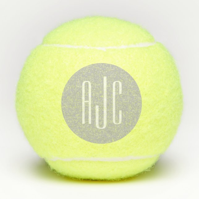 Modern 3 Letter Monogram Initials White Grey Tennis Balls (Front)