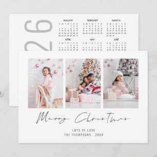 Modern 3 Photo 2026 Calendar Merry Christmas Holiday Card