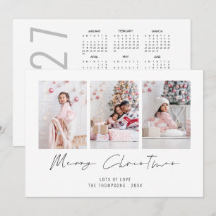 Modern 3 Photo 2027 Calendar Merry Christmas Holiday Card