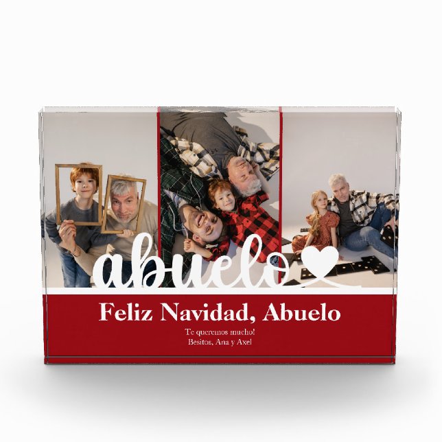 Modern 3 Photo Abuelo Feliz Navidad Photo Block (Front)