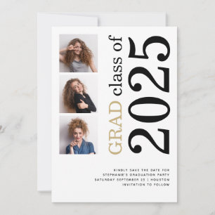 Modern 3 photo Bold 2025 Graduation Party Save The Date