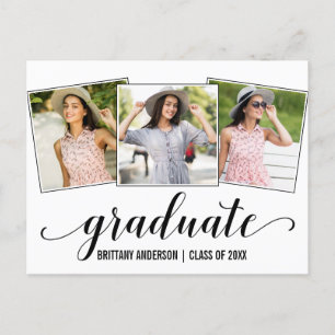 Modern 3 Photo Calligraphy Graduation Party Invitation Postcard