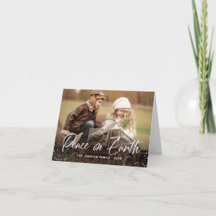 Modern 3 PHOTO Christmas Peace on Earth Holiday Card