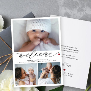 Modern 3 photo collage baby birth announcement