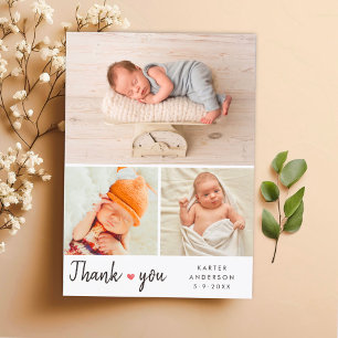 Modern 3 Photo Collage Baby Shower Thank You Card