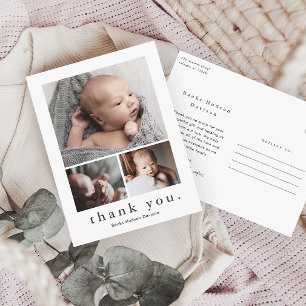 Modern 3 Photo Collage Baby Thank You Postcard