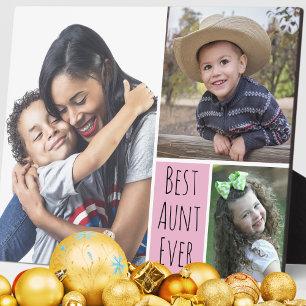 Modern 3 Photo Collage Best Aunt Ever   Plaque