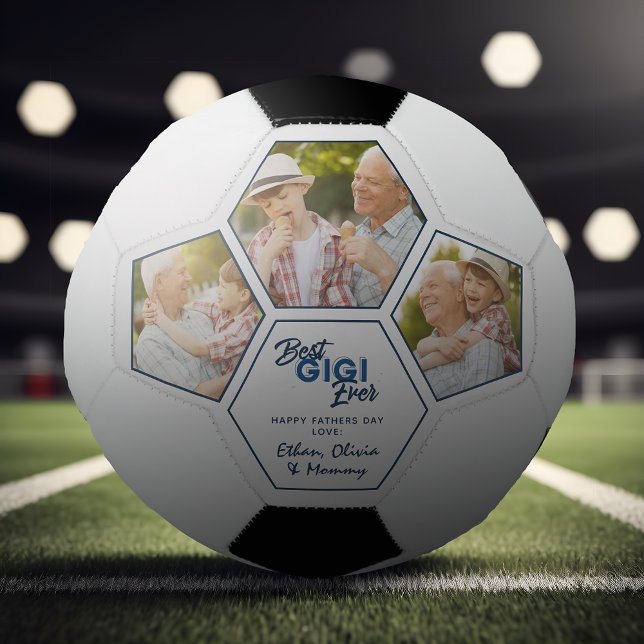 Modern 3 Photo Collage Best Gigi Ever Football (Easily personalize this Best GIGI Ever Soccer ball with your photos & text for a gift he'll love)