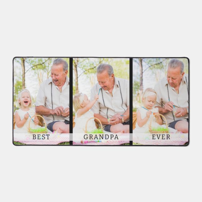 Modern 3 Photo Collage Best Grandpa Ever Desk Mat (Front)
