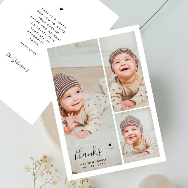 Modern 3 Photo Collage Birth Announcement Thank Yo (Creator Uploaded)