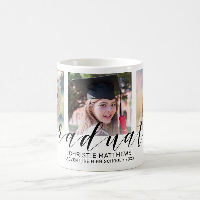Modern 3 Photo Collage Black Typography Graduate Coffee Mug (Center)
